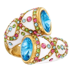 Ross-Simons Multicolored Crystal Blue Crystal Ring White Enamel size 9 3090